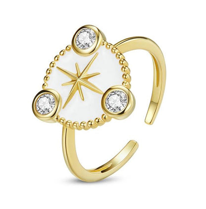 Star Ring Round Six-pointed Gold cubic zirconia