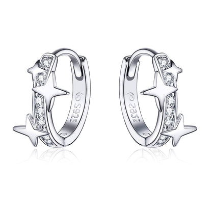 Dazzling Silver Star Hoop Earrings