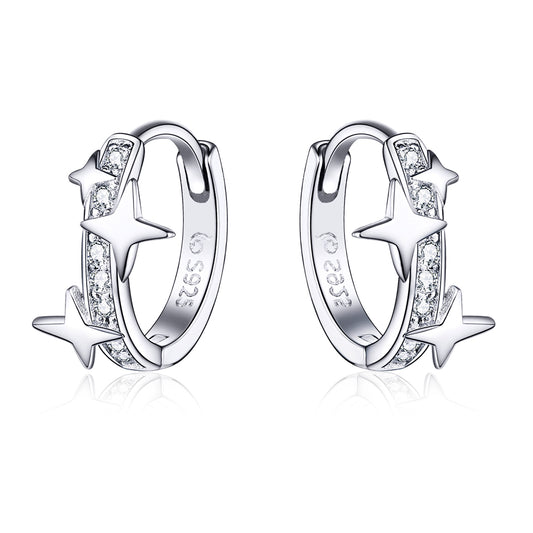 Dazzling Silver Star Hoop Earrings