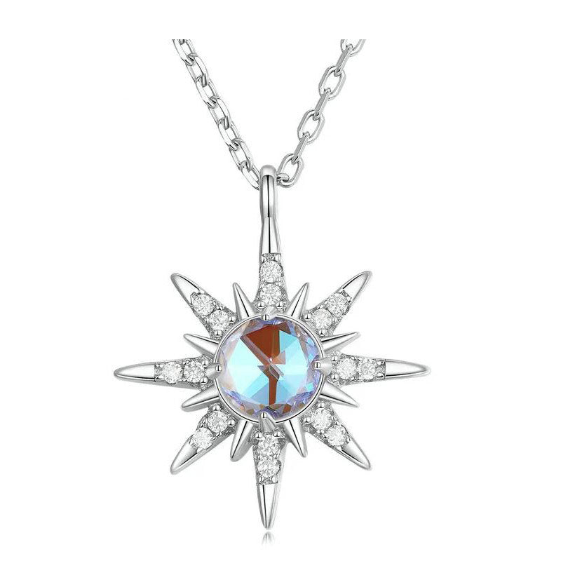925 Sterling Silver Starburst Necklace Pendant Colorful