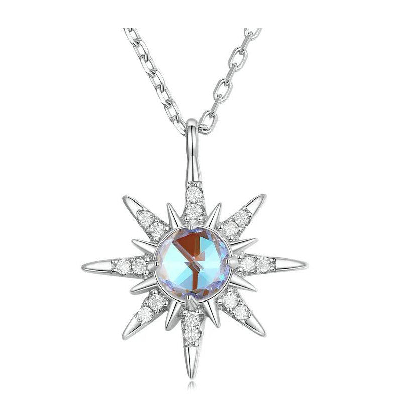 925 Sterling Silver Starburst Necklace Star Pendant Colorful