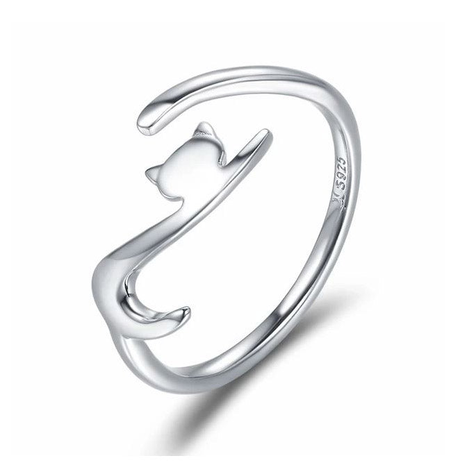 silver cat Ring Long Tail Adjustable 