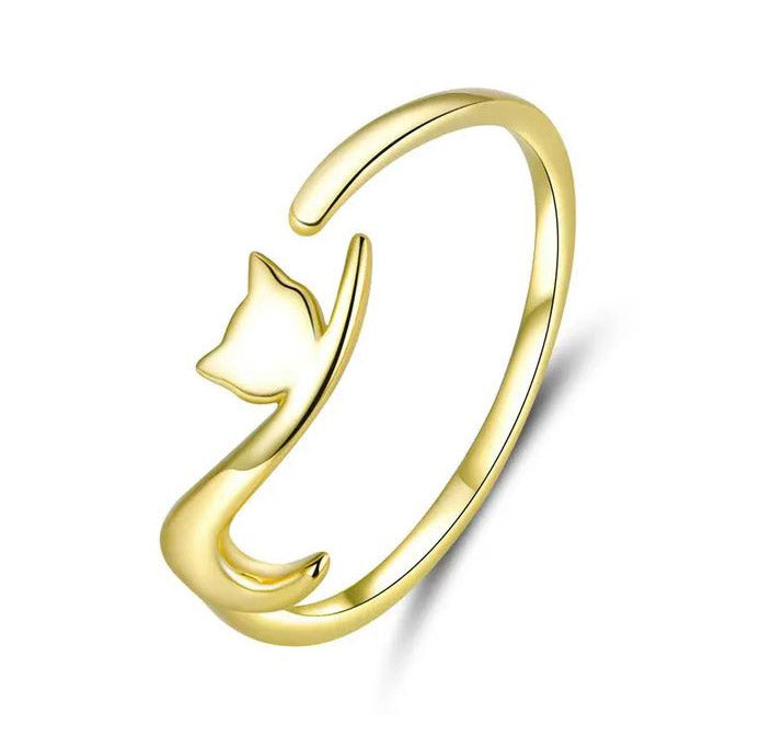 Sticky Cat  Ring Long Tail Adjustable Gold