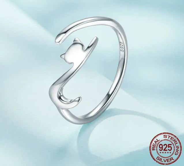 Ring For Women Long Tail Sticky Cat  925 Sterling Silver