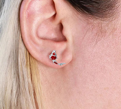 925 Sterling Silver Stud Earrings Push Back Red Enamel