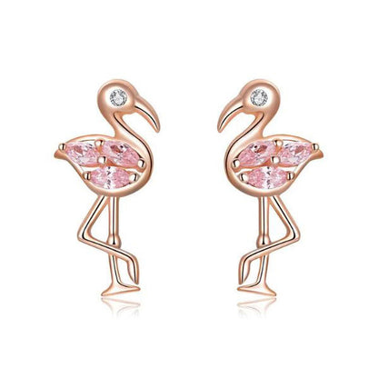 pink flamingo earrings studs in rose gold
