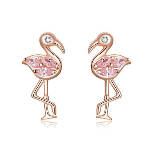 pink flamingo earrings studs in rose gold