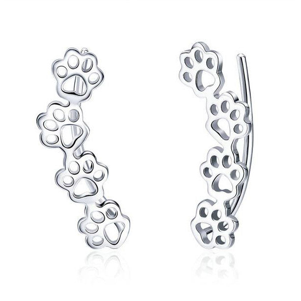 Sterling Silver Pawprint Earrings cat dog stud crawler