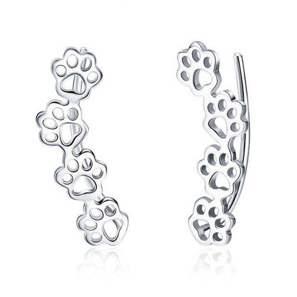 Sterling Silver Pawprint Earrings cat dog stud crawler