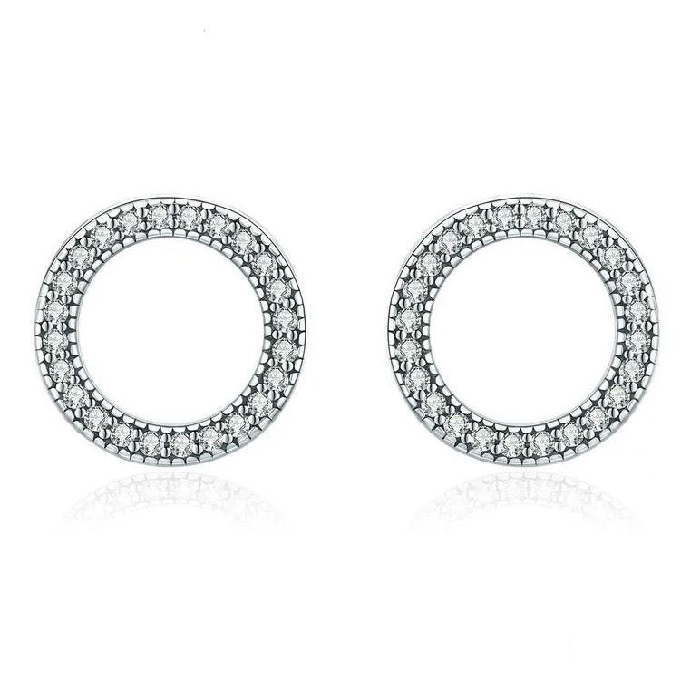 Sterling Silver Round circle Earrings For Women Stud 