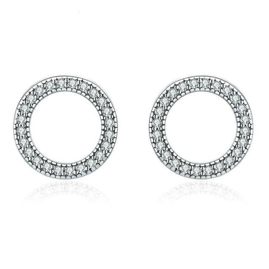 Sterling Silver Round circle Earrings For Women Stud 