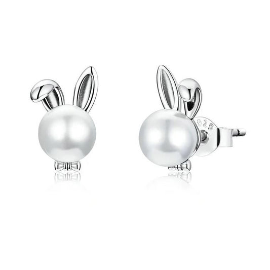 bunny rabbit earrings stud simulated pearl