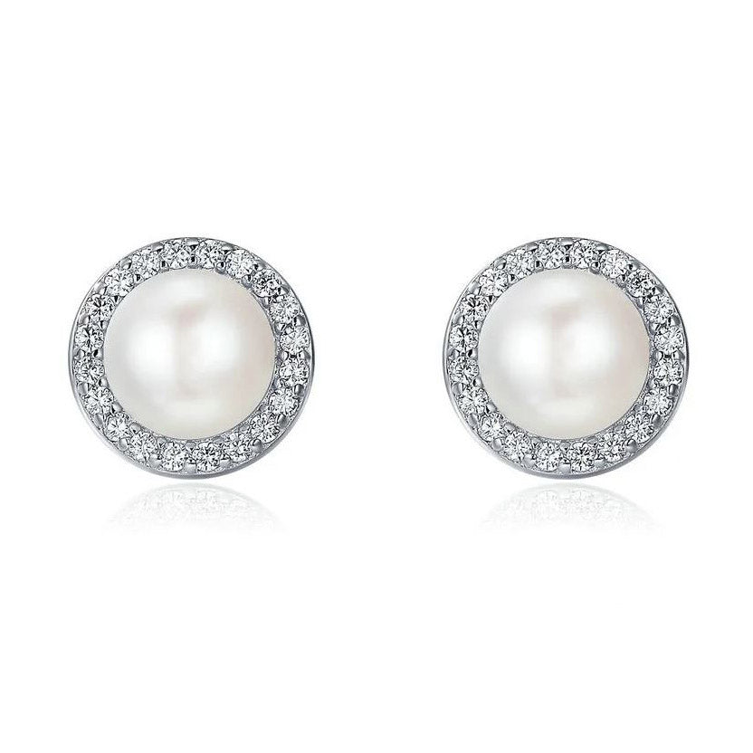 Stud Earrings Scallop Simulated Pearl Round