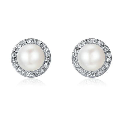 Stud Earrings Scallop Simulated Pearl Round