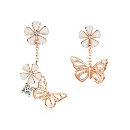 Sterling Silver Earrings For Women Drop Butterfly Flower
