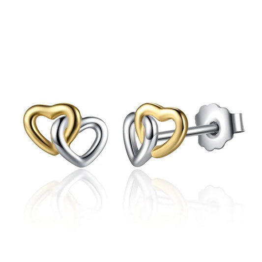 gold and silver heart earrings studs