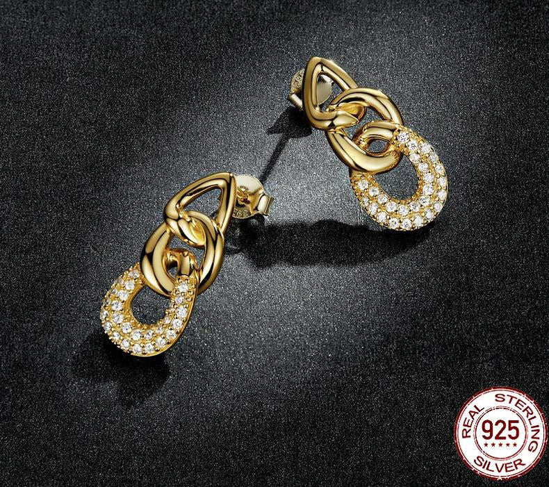 925 Sterling Silver Drop Earrings Stud Gold