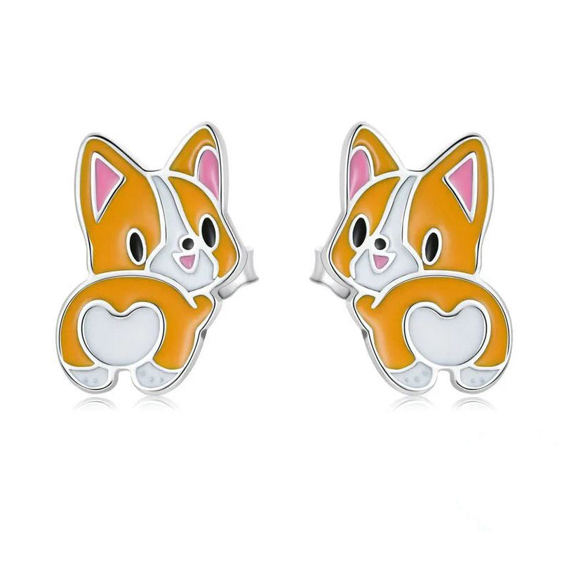 Lovely Corgi Earrings Enamel Stud