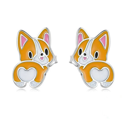 Lovely Corgi Earrings Enamel Stud