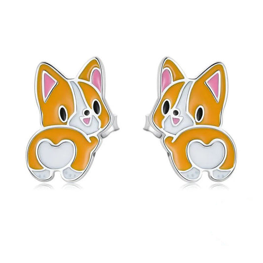 Lovely Corgi Earrings Enamel Stud