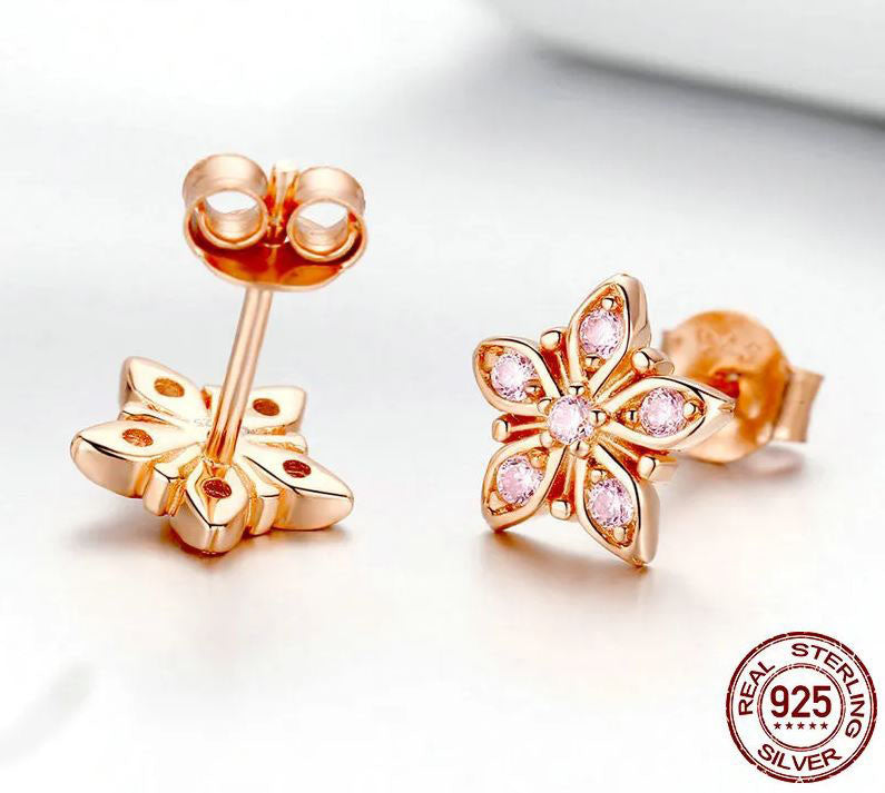 Sakura Earrings Flower Rose Gold Stud Sterling Silver