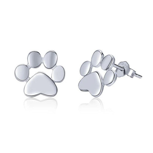Animal Earrings Sterling Silver Cat Dog Paw Stud Footprints