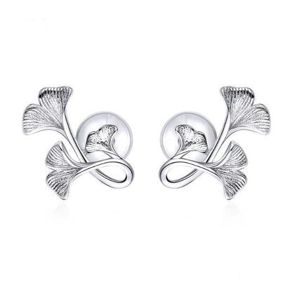 Stud Earrings Push Back Plant Ginkgo Leaf