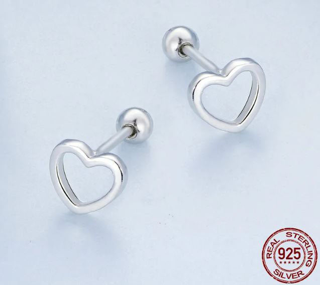 Heart Earrings Push Back Love Stud Sterling Silver