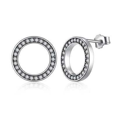 Circle earrings stud round silver