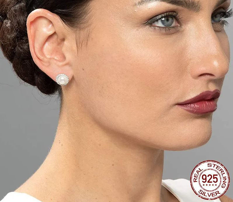 925 Sterling Silver Stud Earrings Cubic Zirconia Round