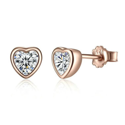 rose gold heart earrings Cubic Zirconia Stud