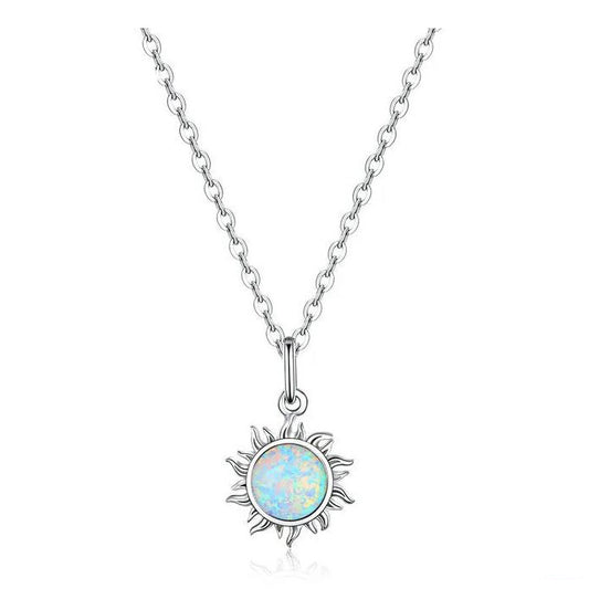 Sun Necklace Pendant Opal turquoise sterling silver