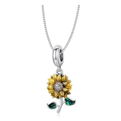 Sterling Silver Necklace For Women Sunflower  Plant