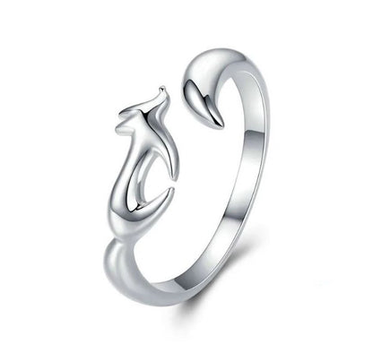 Sterling Silver fox Ring For Women Adjustable