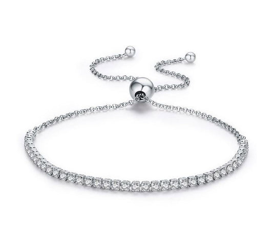 Sterling Silver tennis Bracelet For Women pave Adjustable