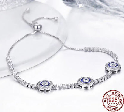 Tennis Bracelet Woman Evil Eyes Blue