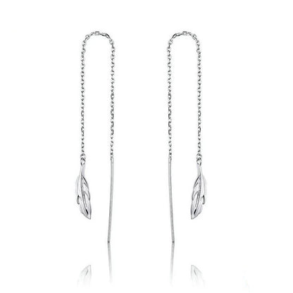 Sterling silver feather earrings drop and dangle style