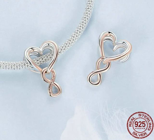 Two Tone Charm Infinity Heart  Sterling Silver