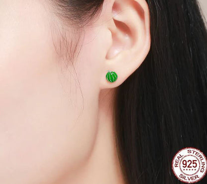 Green Earrings Stud Watermelon  Fruit