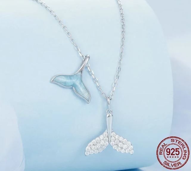 Fish Necklace Pendant Blue Whale Tail Sterling Silver