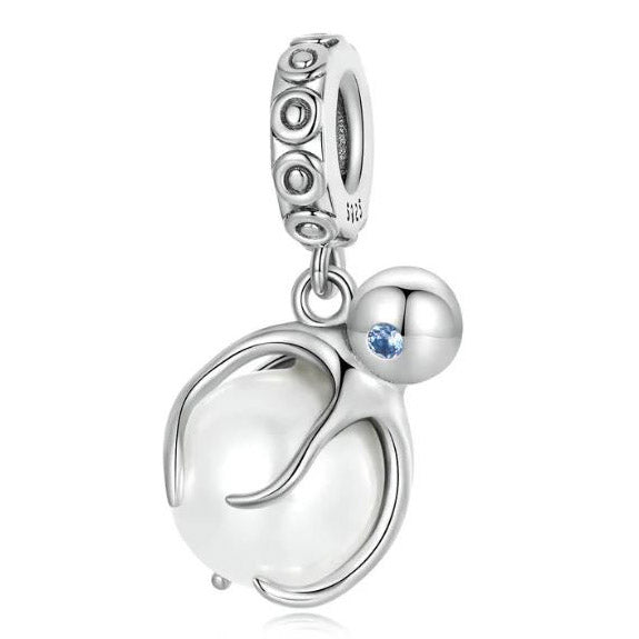 925 Sterling Silver Octopus Charm with simulated pearl