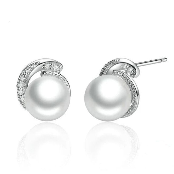 925 Sterling Silver Stud Earrings Simulated Pearl White
