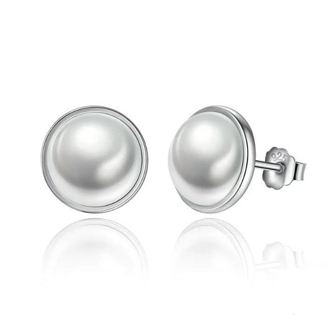 925 Sterling Silver Stud Earrings Shell  White