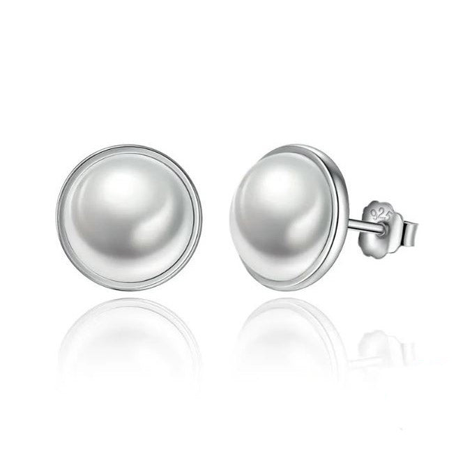 925 Sterling Silver Stud simulated round pearl Earrings for women Shell  White