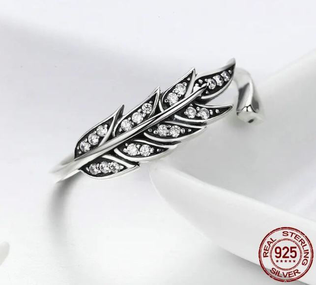 Wings Ring Clear Feather Sterling Silver