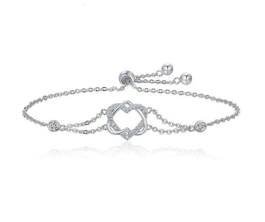 Sterling Silver Double Heart Bracelet For Women