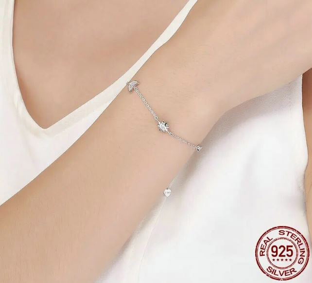 925 Sterling Silver Moon Bracelet Cubic Zirconia Clear