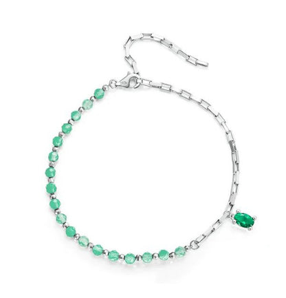 Sterling Silver Bracelet For Women Square Link Crystal Beads