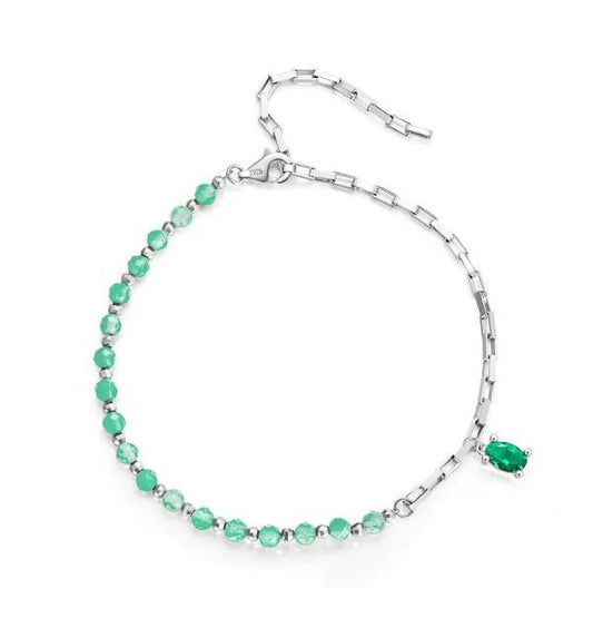 Sterling Silver green Bracelet For Women Square Link Crystal Beads