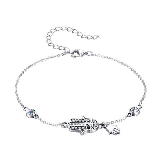 Sterling Silver Fatima Hand Bracelet Hamsa Evil Eye